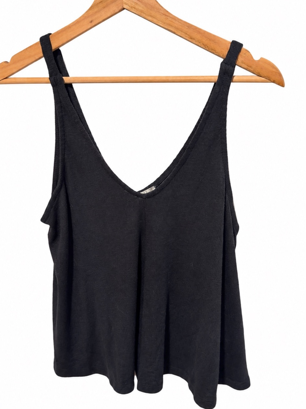 Free People Black V-Neck Ribbed Tank Top